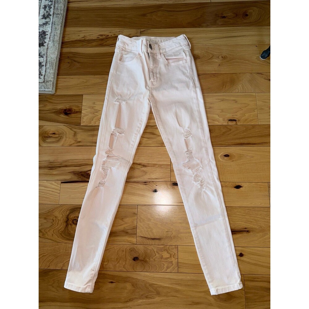 American Eagle Outfitters Pale Pink Distressed Skinny Jeans